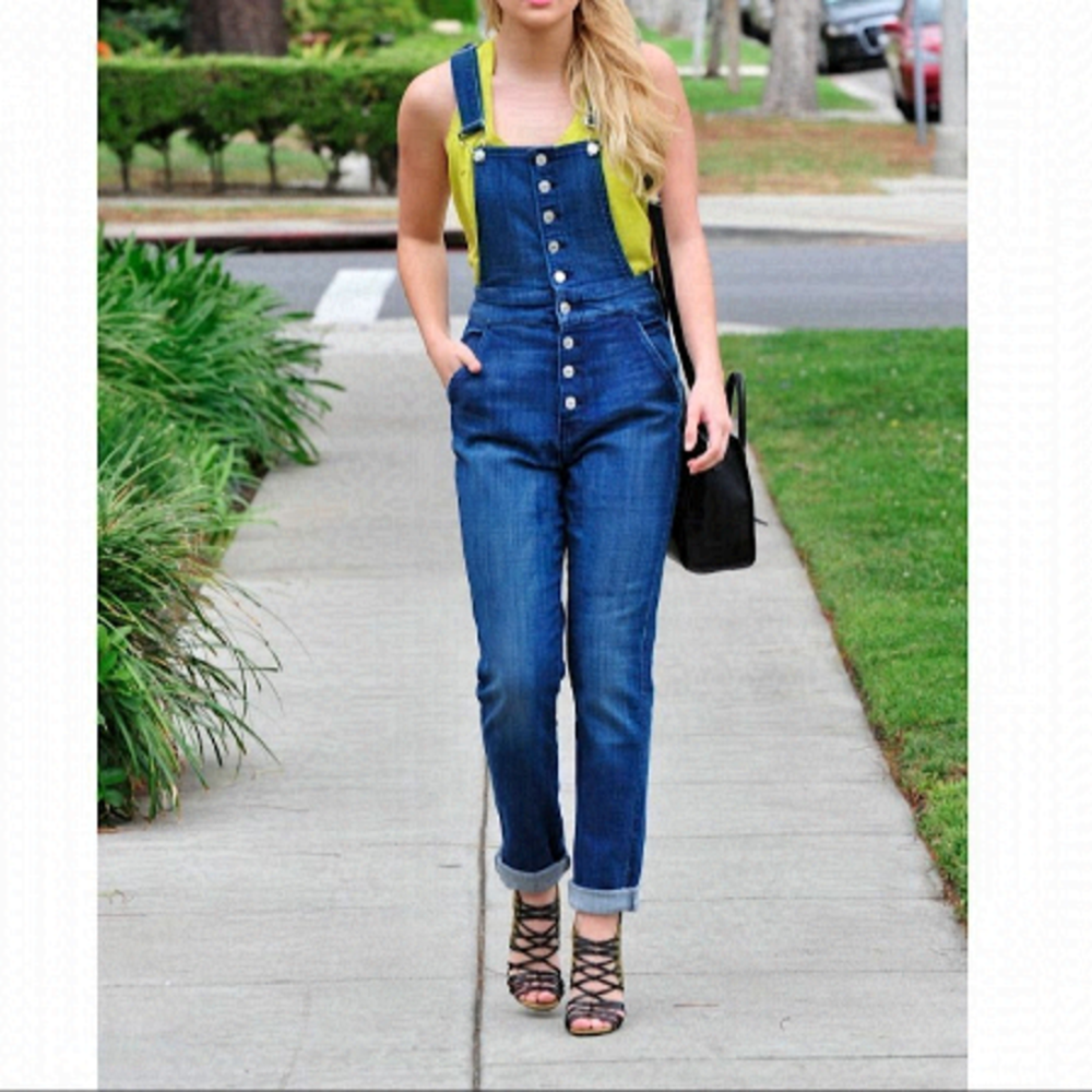 7 For All Mankind-Janette Tapered Medium Wash Overalls (Size:27)